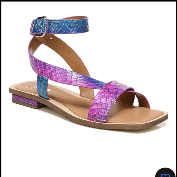 Ema Fuchsia Croc Embossed Leather Franco Sarto Flat Sandals SZ 6.5 M - Picture 1 of 7